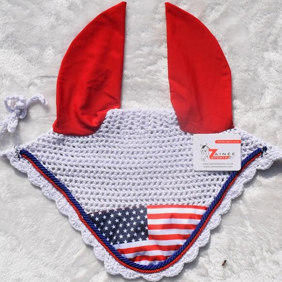 USA White Flag Saddle Pad Set with Matching Ear Bonnet – Print Horse Riding Gear - Picture 3 of 7